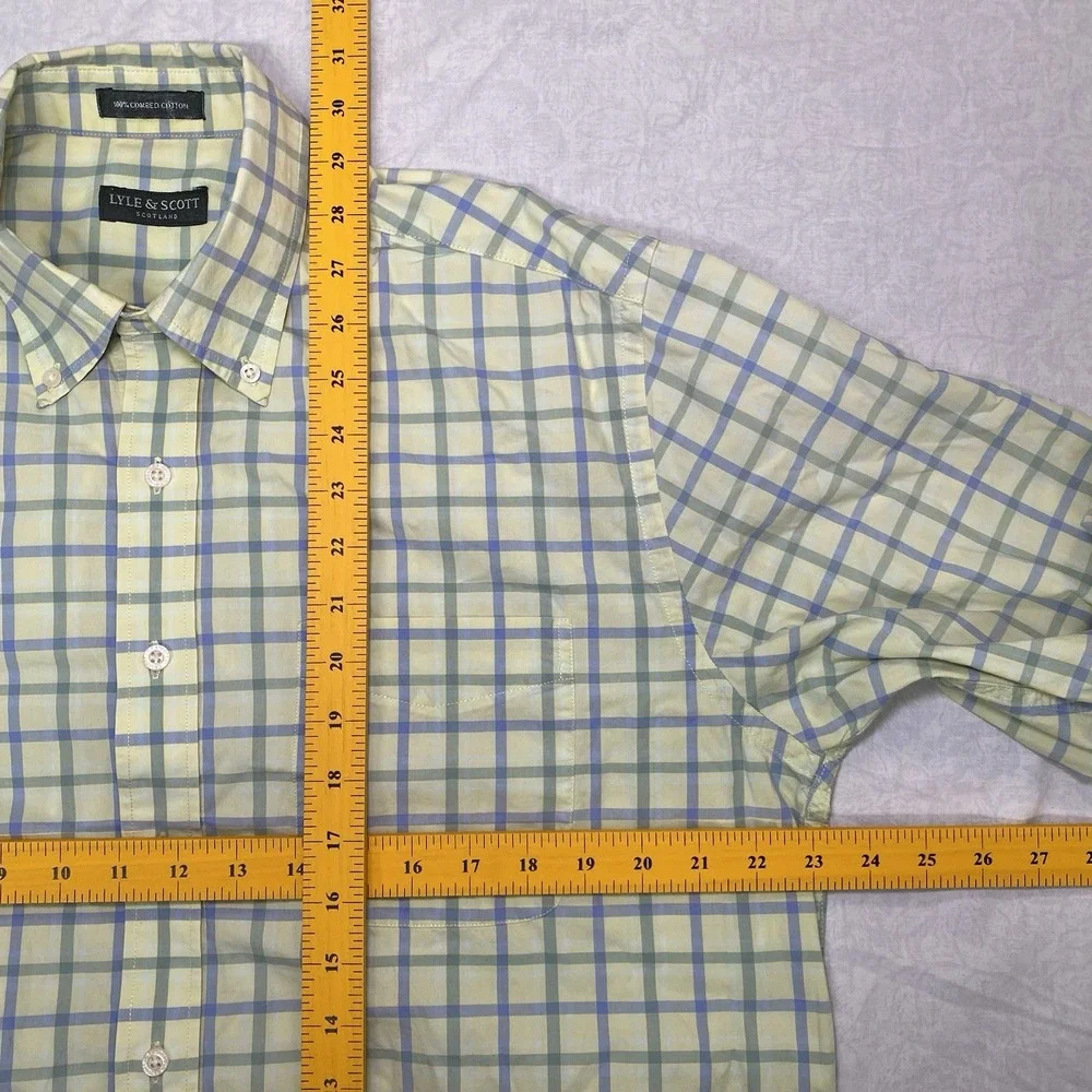 Lyle & Scott Button Down Shirt Mens XL (Est No Size Tag) Green Blue Plaid Cotton